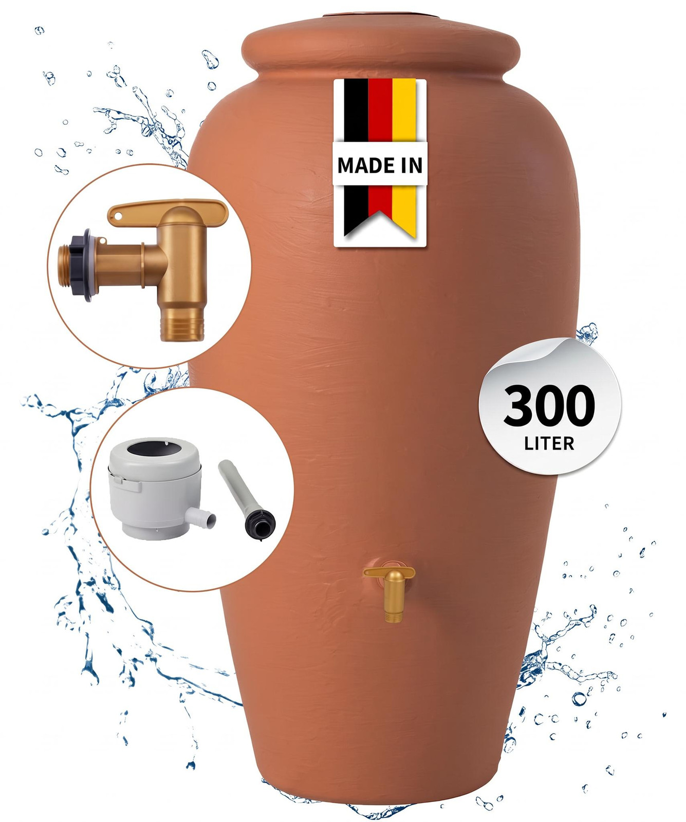 Graf Garantia Amfoor Compleet Set 300 L Terracotta met kunststof uitloopkraan en regenpijp-aansluiting