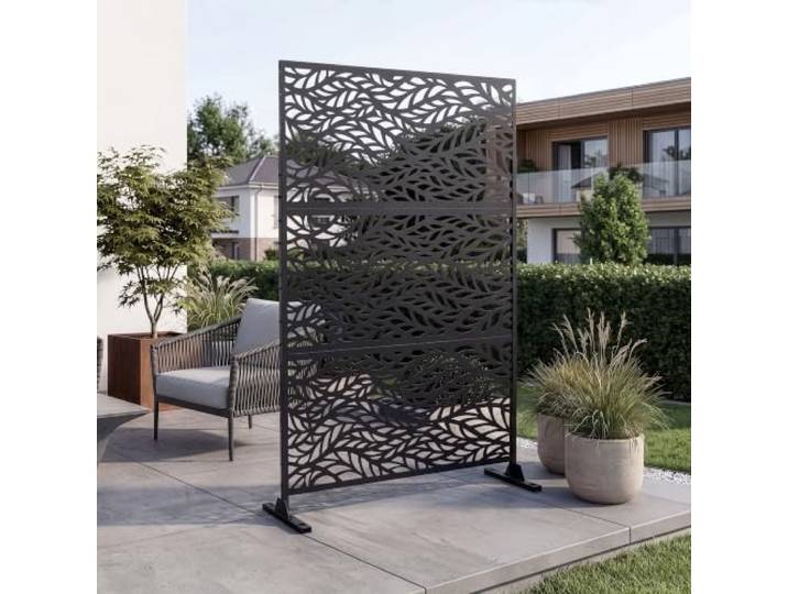 casa.pro Trennwand and Raumteiler 180 x 120 cm Sichtschutz Outdoor Indoor Raumtrenner Terrasse Balkon verzinkter Stahl Paravent Schwarz