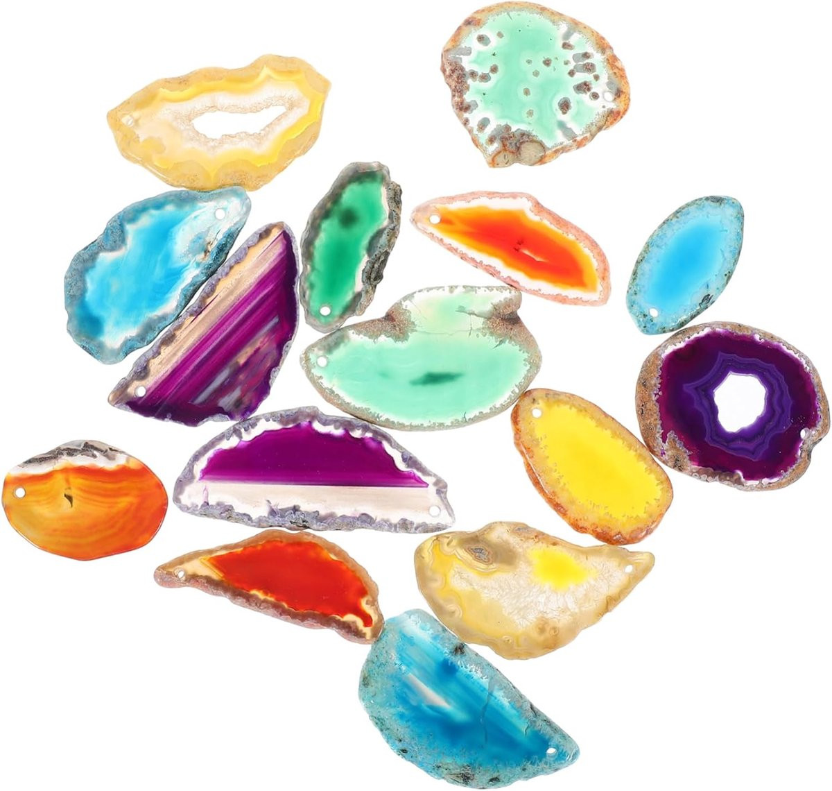 15 stuks Natuurlijke Agaat Plakjes - Multicolor - Edelsstenen voor sieraden en decoratie