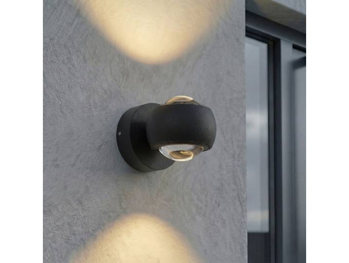 Spot mural LED Focra, noir, à 2 lampes, CCT, IP54 - Lindby - Métal - Rond