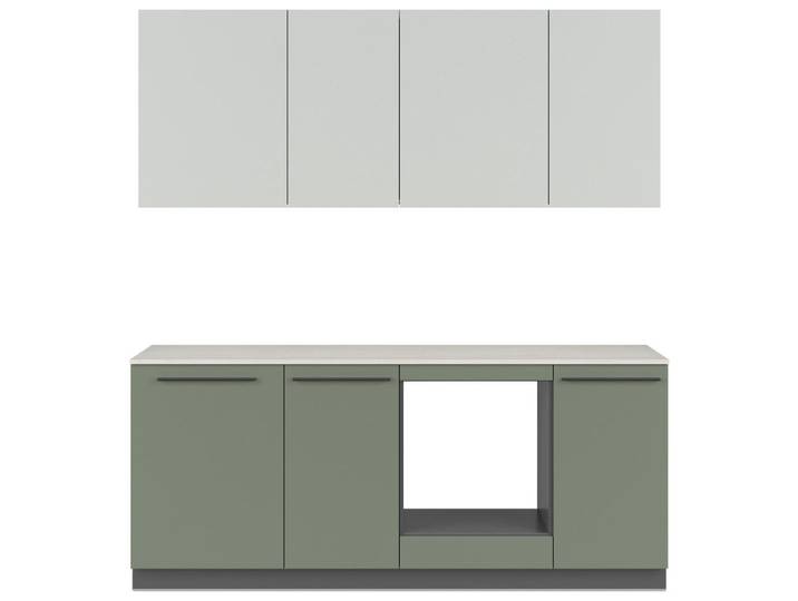 Visiona Küchenleerblock Milino Small-Smg/Pg, Grau, Dunkelgrün, Hellgrün, 2 Schublade(n) Schubladen, 210 cm, FSC Mix, Zusatzausstattung erhältlich, links aufbaubar, rechts aufbaubar, Küchen, Küchenzeilen & Küchenblöcke, Küchenzeilen, Küchenzeilen ohne Geräte