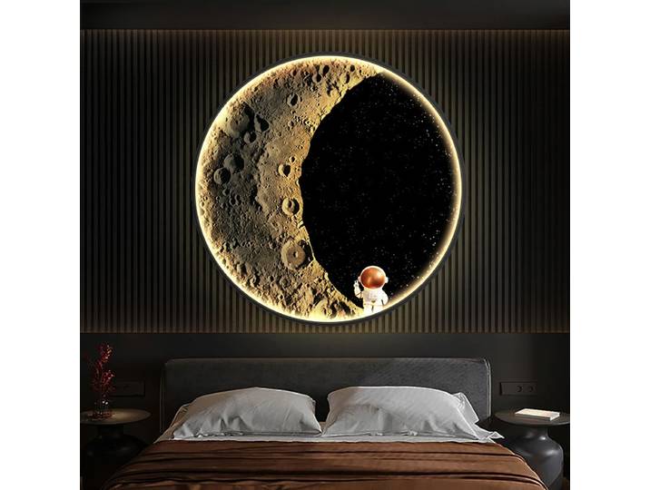 Chambre chevet peinture décorative lune applique ronde atmosphère peinture enfants dessin animé décoratif tenture murale lumineuse