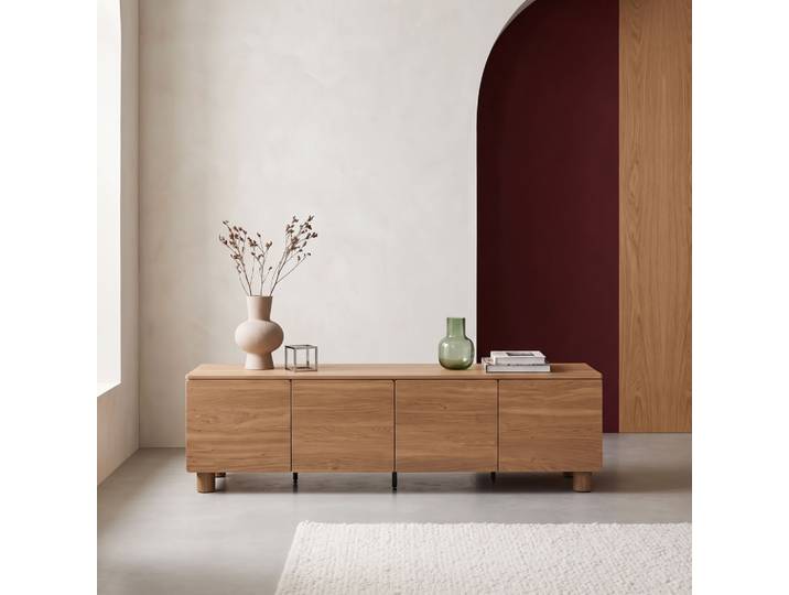 Sweeek - Meuble Tv Décor Bois 4 Portes 180cm Bois De Noisetier - Ayana