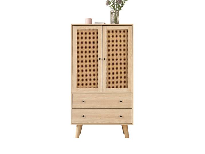 Modenvie Sideboard 60/40/120 cm aus Spanplatte mit Rattangeflecht Eichefarben, 60x120x40 cm, Kleinmöbel, Kommoden, Sideboards