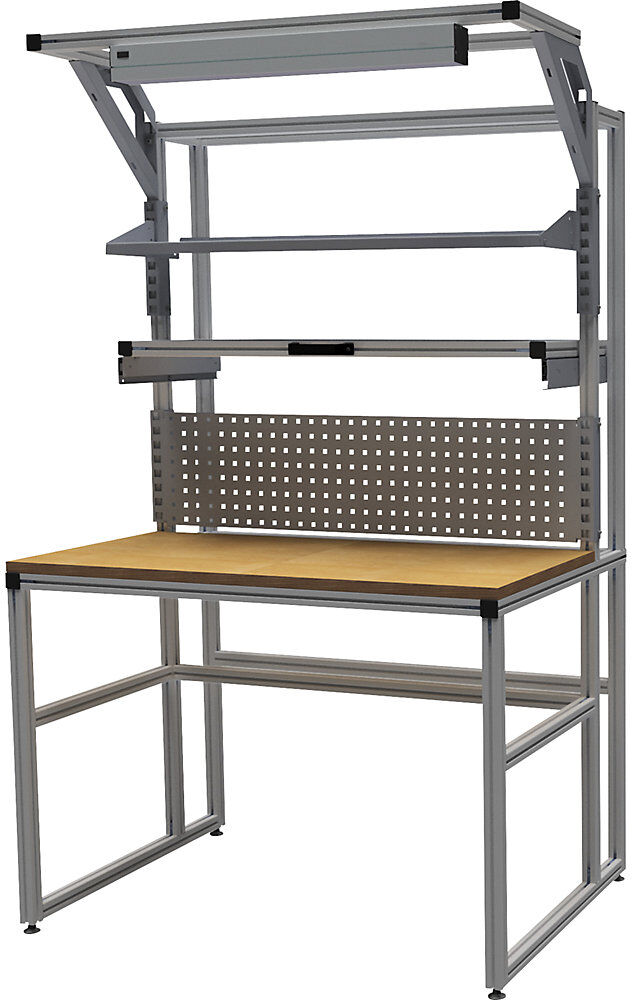 workalu® Arbeitstisch mit Systemaufbau, einseitig, Lochwand und Arbeitsplatzleuchte, Plattenbreite 1250 mm bedrunka hirth