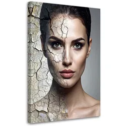 LEINWANDBILD, Porträt Gesicht einer Frau Beton Mauer