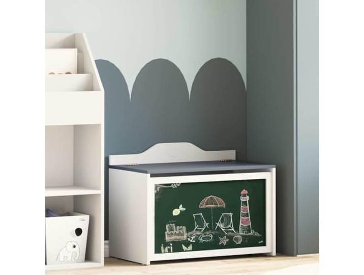WXGTBKPR Spielzeugkiste mit Maltafel, Holzwerkstoff, Grau & Weiß Platzsparende Stauraumlösung, Kindgerechte Zeichenfläche, Stabiles Design