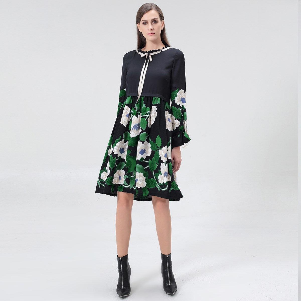 Mid-lengte blouse-jurk met bloemenprint
