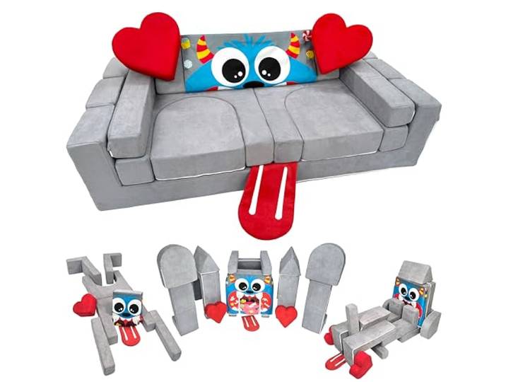 HAPPS Spielsofa für Kinder mit Schaumstoff Bausteine Kinder, 18-teilig Waschbare Bezüge, verdeckte Reißverschlüsse, Softbausteine für Sofa, Burg, Tunnel, Klettern und kreatives Spielen