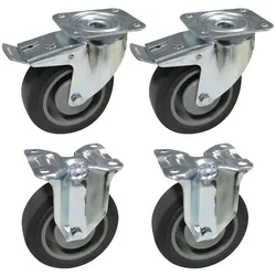PROREGAL Set 2x Bockrollen + 2x gebremste Lenkrollen | Ø12,5cm | Traglast 180kg | verzinkt