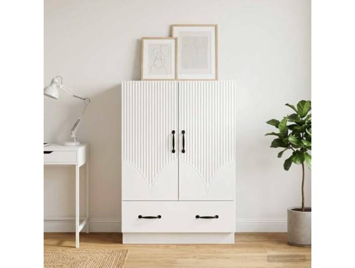 RJPLMFV Anrichte, weiß, glänzend, 66 x 34,5 x 92 cm, aus Holz Verstellbare Regale, ausziehbare Schubladen, vielseitige Aufbewahrung, ideal für Esszimmer