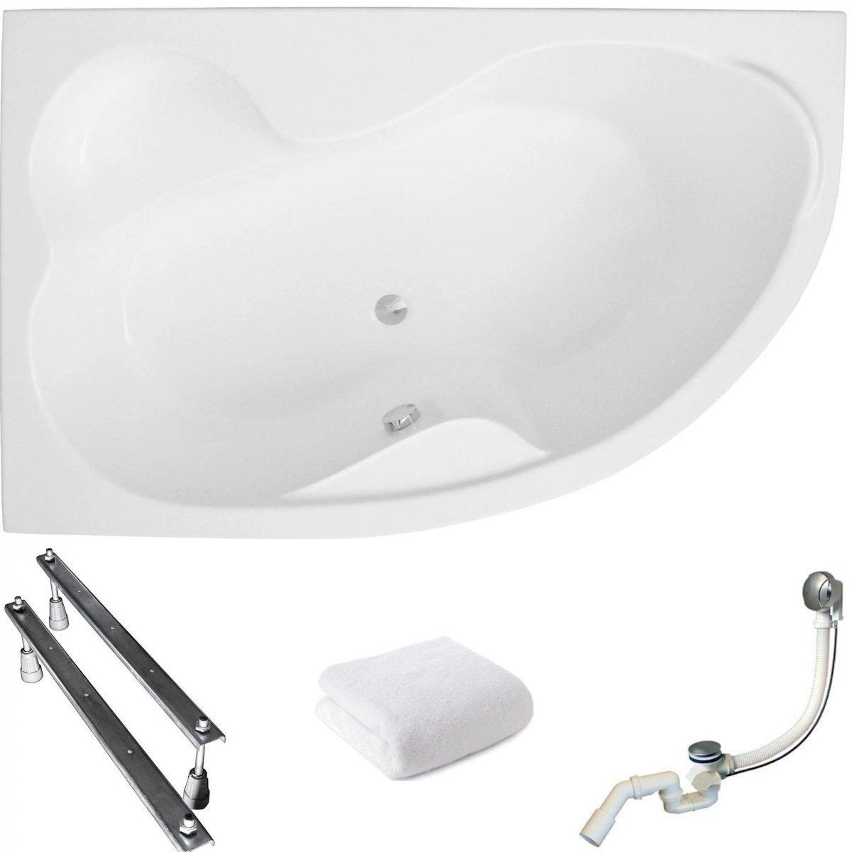 Aqua For You | Polimat Eckbadewanne - Badewanne - 160x105cm - Antibakterielle Beschichtung - Mit Siphon Und Füßen - Acryl