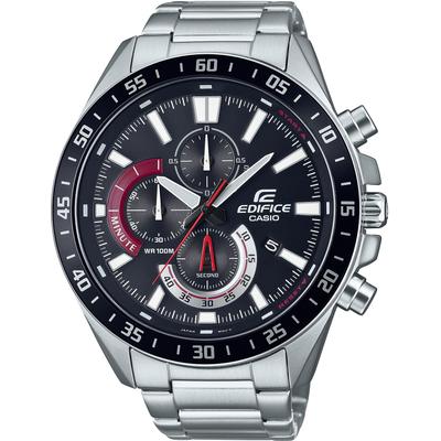 Chronograph CASIO EDIFICE, silber (edelstahlfarben, schwarz, rot), Armbanduhren, Herren, Chronograph, Quarzuhr, Armbanduhr,Herrenuhr, Edelstahlarmband,bis 10bar wasserdicht