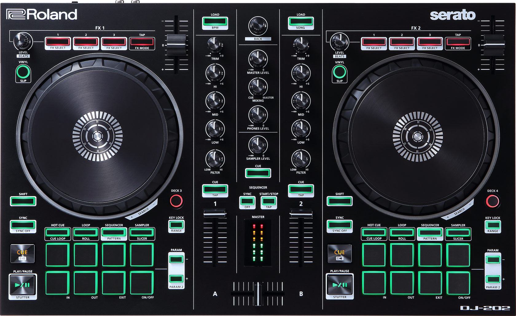 Roland DJ-202 CONTROLADOR DJ 4 Decks 2 Canais Serato DJ Lite Compativel Spotify