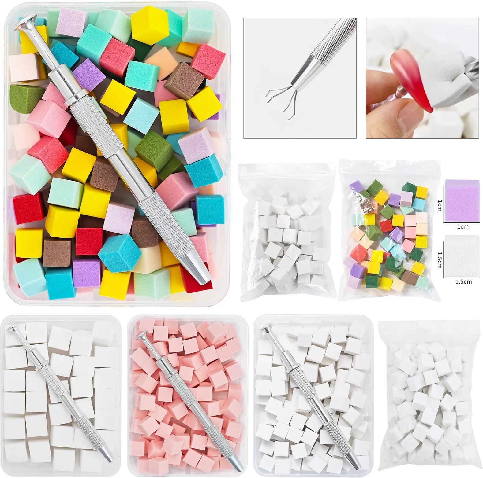 INF Mini-Nagelkunst-Schwamm - 100 Stück bunte Mischschwämme mit Etui