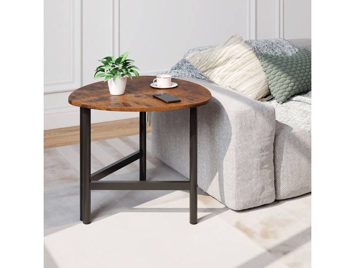 Table Basse Salon Ovale COSTWAY Pieds en Métal Table d'Appoint Triangulaire Bois pour Salon Bureau Chambre Charge 60 kg Marron