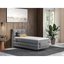 Boxspringbett mit gestepptem Kopfteil + elektrischem Untergestell mit Relaxfunktion + Matratze + Topper - 100 x 200 cm - Stoff - Hellgrau - LODI von PALACIO