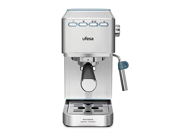Ufesa CE8020 Capri Expresso- und Cappuccino-Kaffeemaschine, 20 Bars, 1350W, Thermoblock-System, Einstellbarer Dampfgarer, 2 Modi: Gemahlener Kaffee oder Pad, 1.4L Tank, 1 oder 2 Kaffee
