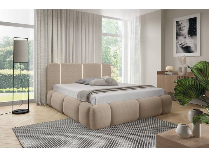 yourhouse24 Polsterbett Design-Bett – Futuristischer Look mit LED-Licht, Bubble-Optik & Japandi