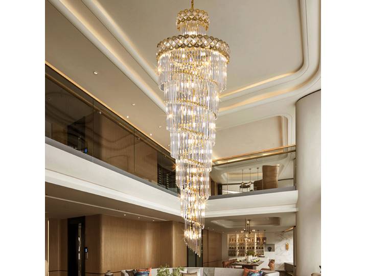 Grand lustre en cristal de luxe moderne lampe suspendue pour Villa hôtel hall Loft salon décor rotatif longue suspension