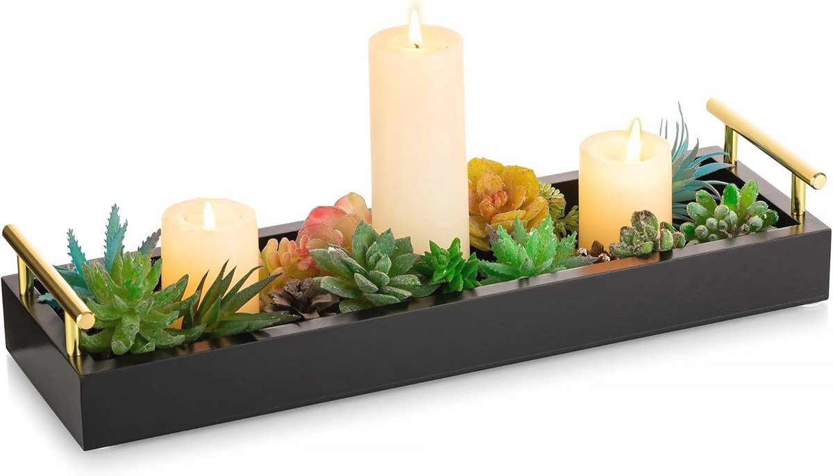 Decoratieve rechthoekige tray met gouden handvatten voor tafeldecoratie