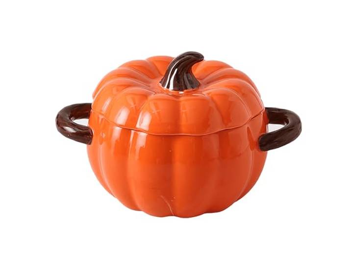 Keramiktopf mit Deckel, Mini-Auflaufform, niedliche Kürbisschale, for Backen, Grillen, Herd(Orange)