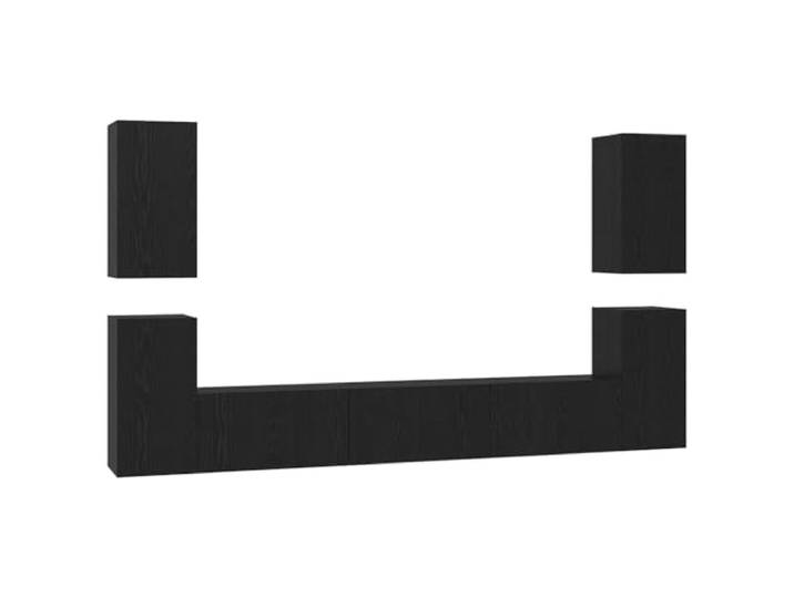 KTHLBRH TV-Möbel-Set 7-teilig Eiche Schwarz Holz Engineered Wandmontage, 5 Einlegeböden, 2 Scharniertüren, platzsparend, Wohnzimmer, minimalistisches Design