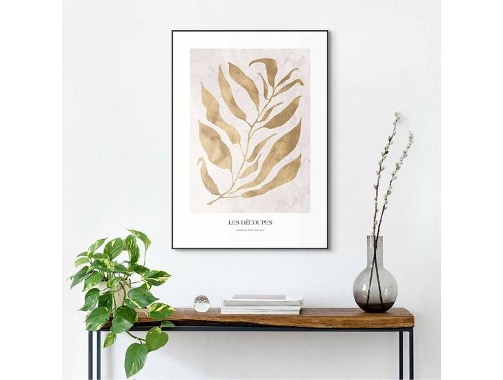 home24 Ingelijste afbeelding Golden Branch ingelijste houten afbeelding, gecoat goud/goud 50 x 70 x 1cm