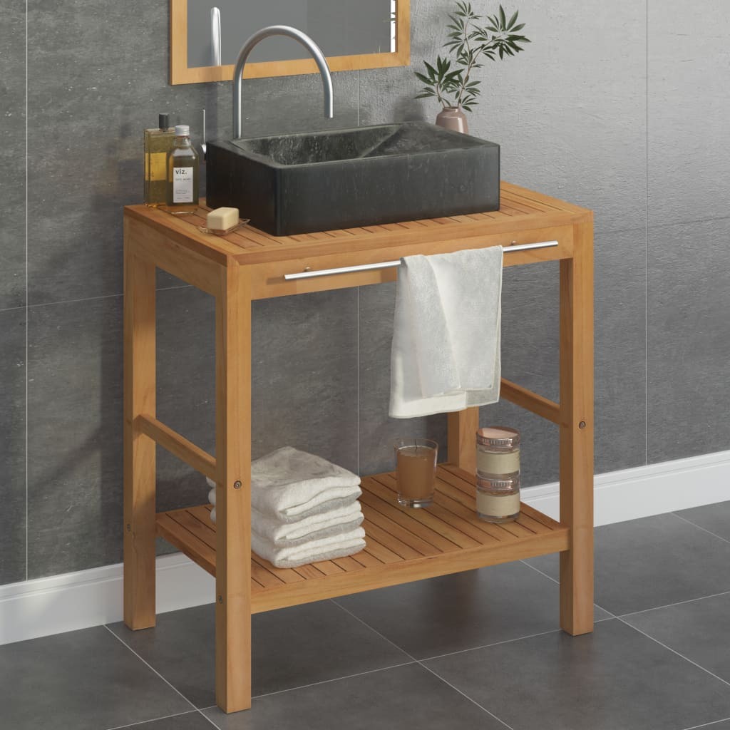 The Living Store Waschtisch Massivholz Teak mit Waschbecken Marmor Schwarz