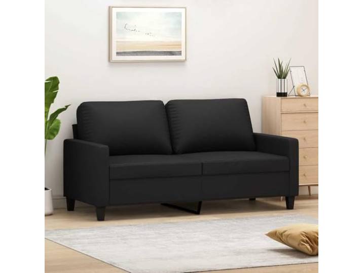 HEFZGDB 2-Sitzer Sofa 140 cm Schwarz Kunstleder Modernes Design Langlebiges Metallgestell Bequem Polsterung Schmutzabweisend Luxuriöser Look Stabiles Wohnzimmer Möbel