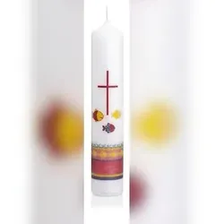 Wiedemann Kerzen Taufkerze Mädchen "Kreuz mit Fischen" Bunt 265 x Ø 50 mm