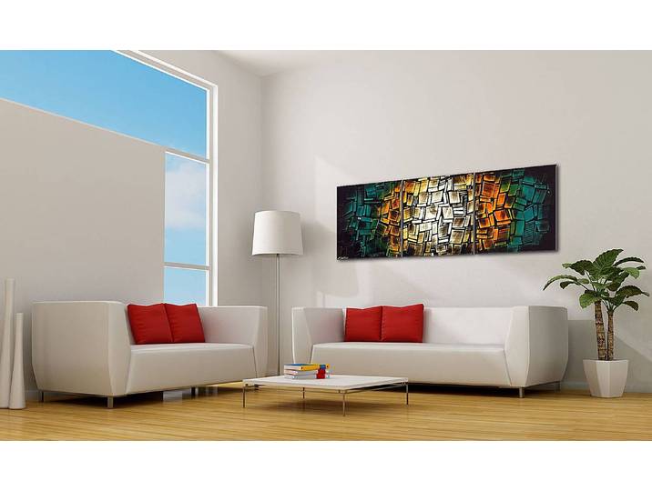 Impression sur toile First Light Coton Turquoise/Orange/Marron 210 x 70 x 2cm
