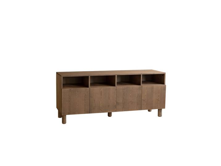 Buffet 4 portes bois de placage frêne naturel teinte noisette 176x40cm