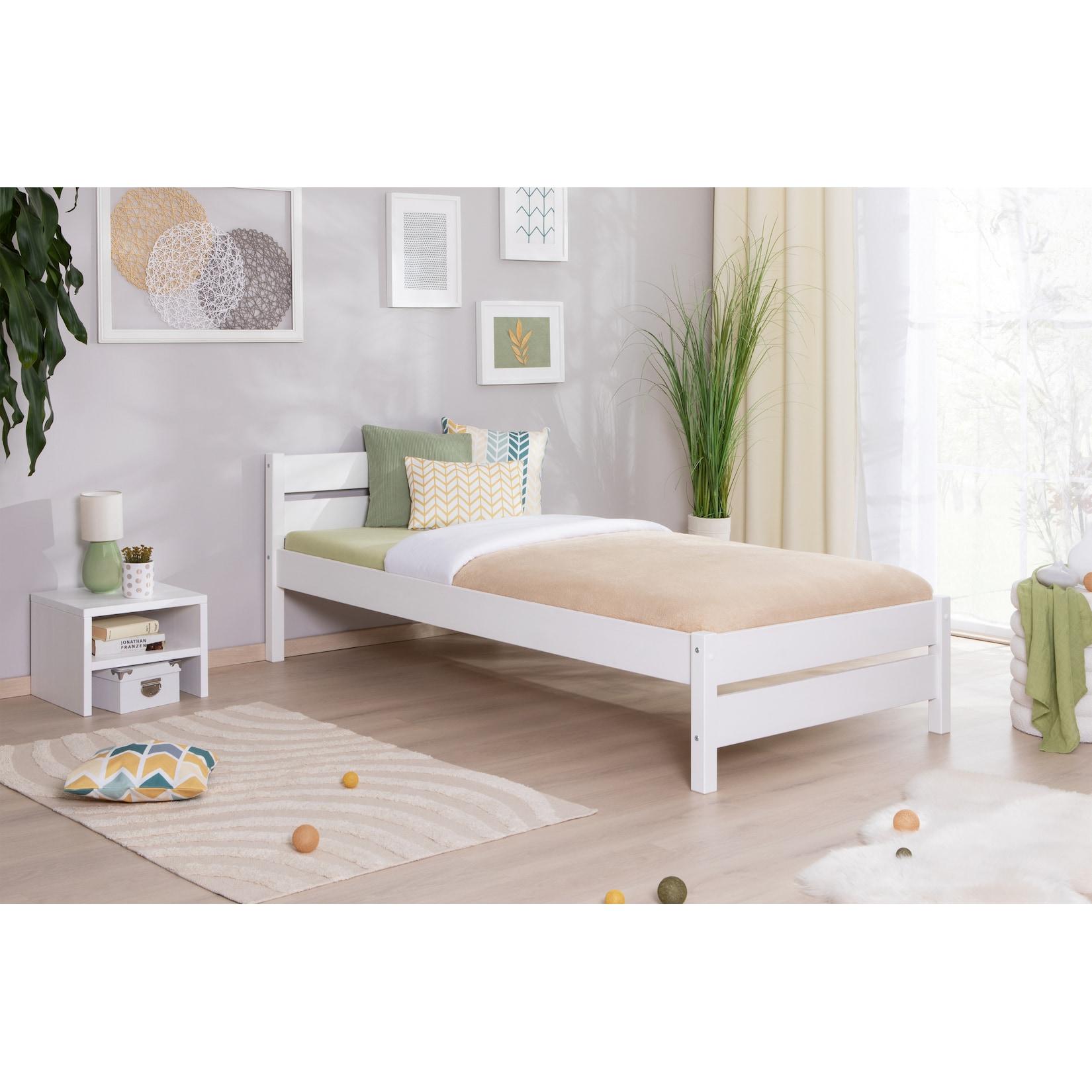 TiCAA Massivholz Einzelbett Bora Kiefer Weiß