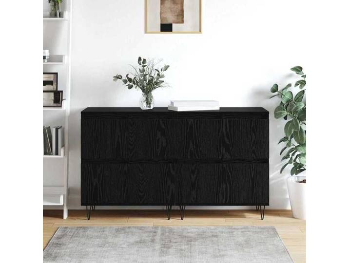 Buffet en bois d'ingénierie - WIENS - Chêne noir - 120x35x70 cm - 2 pièces - 8 portes - Style Scandinave Moderne