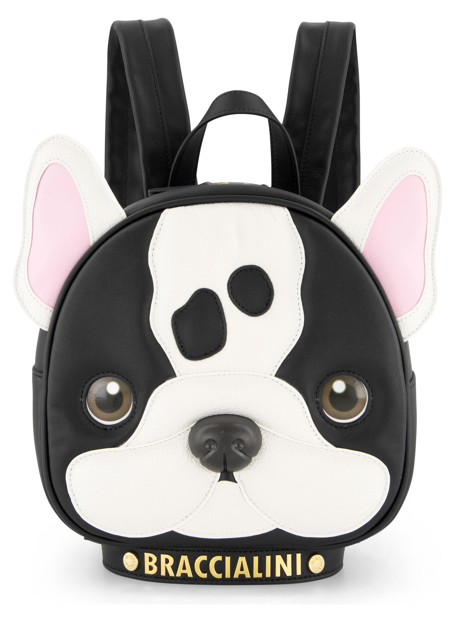 Braccialini Temini Rucksack aus Leder in Form eines niedlichen schwarz-weißen