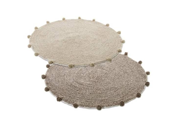 Tapis rond - JUANIO - Lot de 4 - Coton 100% - Ø80 cm - Beige/Marron