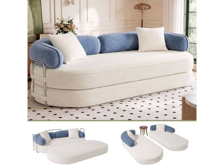 LIOVOYO Schlafsofa 4-in-1, modernes Sofa mit Fußboden aus Cordstoff (weiß)