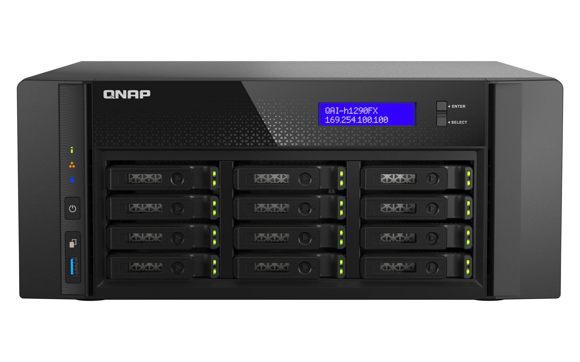 QNAP QAI-h1290FX All-Flash KI-NAS - AMD EPYC 16-Core, 12x U.2 NVMe, Dual 25GbE & Enterprise AI Storage