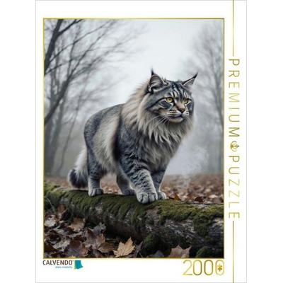 CALVENDO Puzzle Die Maine Coon Katze schreitet durch den herbstlichen Wald und zeigt ihre kraftvolle Präsenz. | 2000 Teile Lege-Größe 90x67cm Foto-Puz