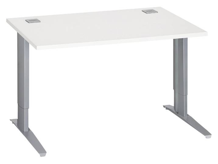 Bureau droit Excellens L 120 cm blanc réglable en hauteur piétement métal alu - - Bruneau