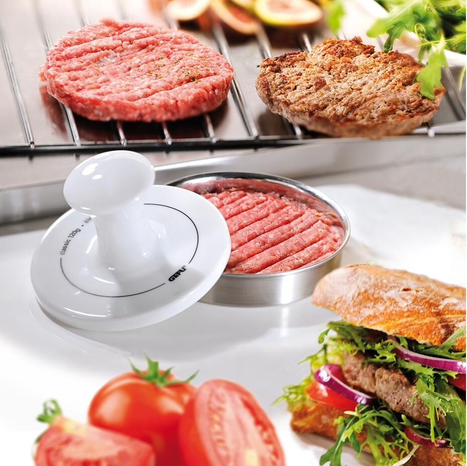 Burgerpresse GEFU "Spark Rund", weiss (weiß), Ø:12cm, Edelstahl, Porzellan, Küchenpressen, Burgerpresse weiß Einheitsgröße
