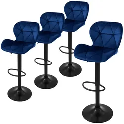 ML-Design Barhocker 4er Set Blau Samt, höhenverstellbar 59–79cm, 360° drehbar, Rückenlehne, Fußstütze, Barstuhl