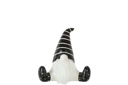 J-Line Keramisch Kerstman Figuur Zittend - Zwart/Wit - Medium