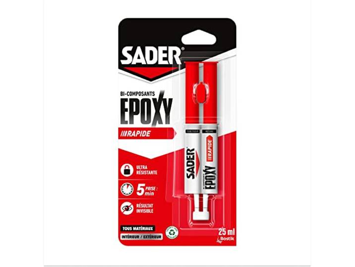 SADER - Colle Epoxy bi-composant Rapide - Colle forte et résistante - Collage accéléré - Tous Supports - Transparent - Seringue 25ml