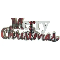 WellHome - Dekoratives „Frohe Weihnachten“-Schild im roten Gingham-Design