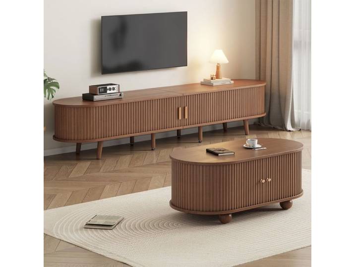 Meuble TV - SOGEU - Combinaison avec table basse - Noyer - MDF - 2 tiroirs
