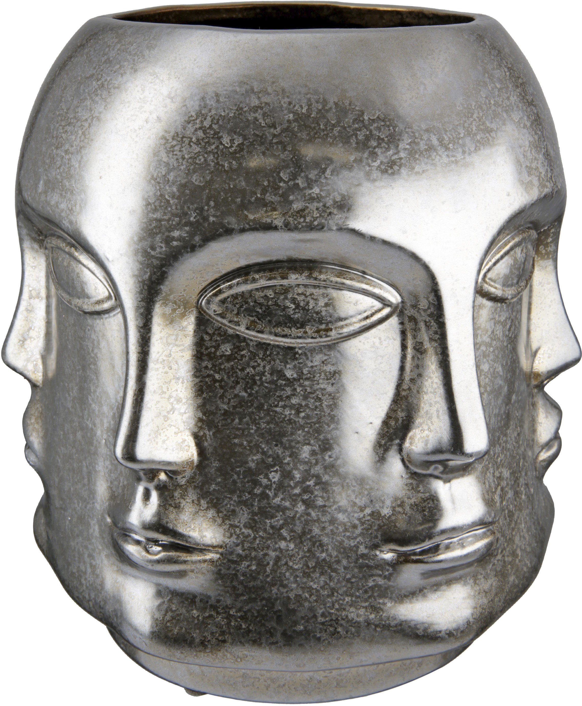 Tischvase CASABLANCA BY GILDE "Crado - Gesicht, Höhe ca. 23 cm", silber (silberfarben), H:23cm Ø:20cm, Keramik, Vasen, Tischvase, dekorative Vase aus Keramik, Blumenvase