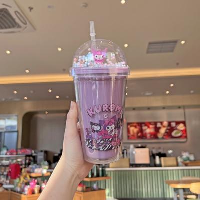 Retailers Go Creative Double Layer Drinking Cup, Large Capacity Plastic Straw Mug, Lid For Juice kuromi 2