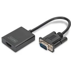 Digitus VGA auf HDMI Konverter + Audio (3,5mm) Full HD (1080p), Kabeltyp (15 cm), schwarz